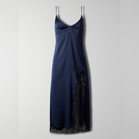 NWT Aritzia Navy Slip Dress with black lace - size XXS - Picture 5 of 8